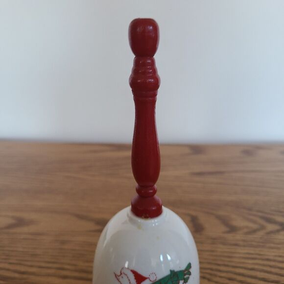 Vintage Giftco Christmas Porcelain "Seasons Greetings" Dinner Bell Skating Goose - Picture 4 of 10